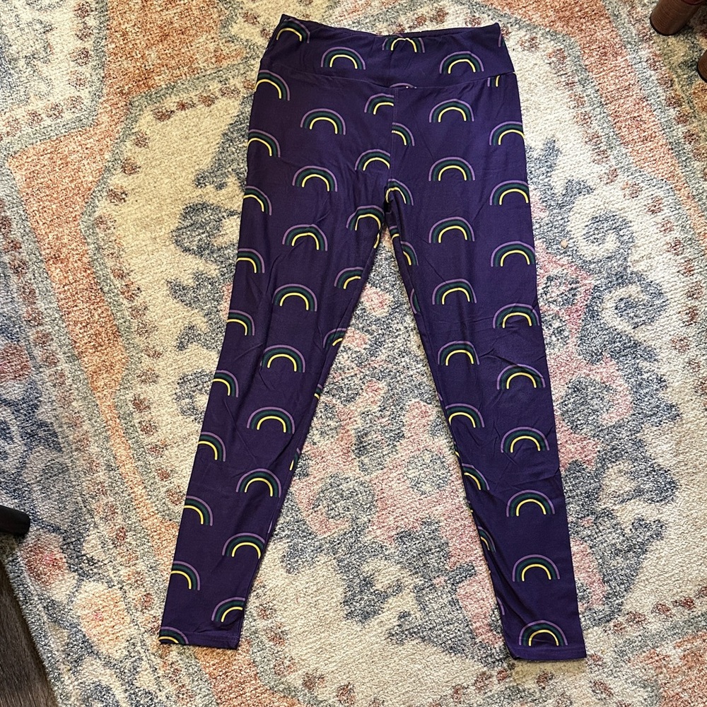 Mardi Gras Purple Green and Gold  Rainbow Print Leggings